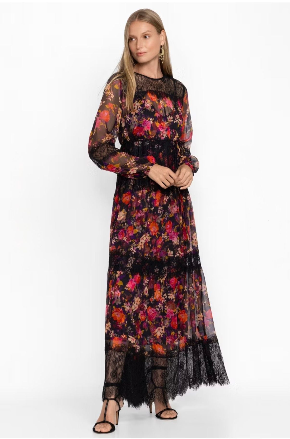 Johnny Was Flora Silk Maxi Dress Size PS Petite Small Multicolor Floral Lace NWT 2