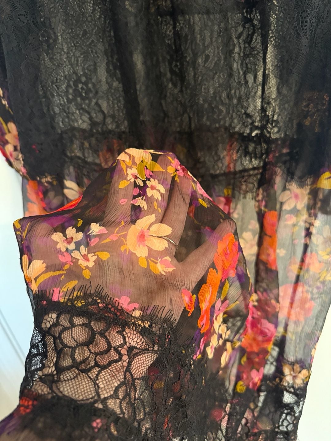 Johnny Was Flora Silk Maxi Dress Size PS Petite Small Multicolor Floral Lace NWT 7