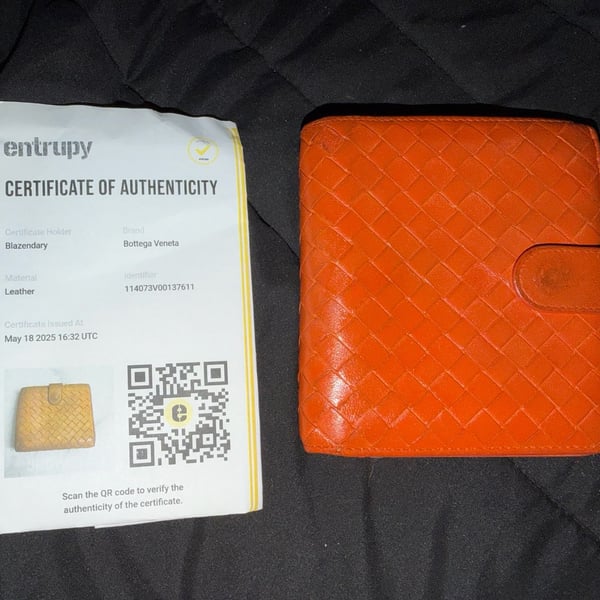 Bottega Veneta Intrecciato Woven Leather Flap Wallet Orange