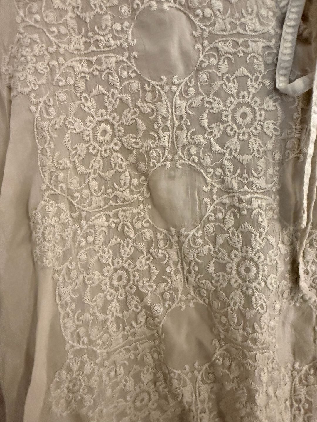 Johnny Was Dakota Embroidered Tie Neck Poncho Top Size S Taupe Boho Eyelet 4