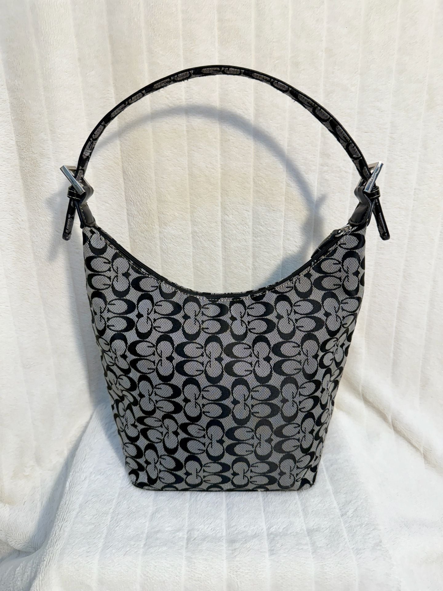 Black and Gray Signature C Jacquard Hobo Shoulder Bag with Matching Wallet 1