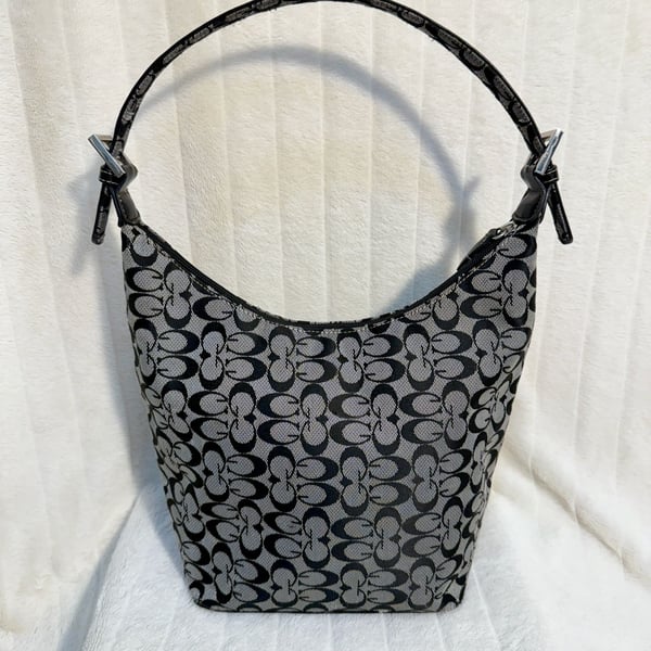 Black and Gray Signature C Jacquard Hobo Shoulder Bag with Matching Wallet