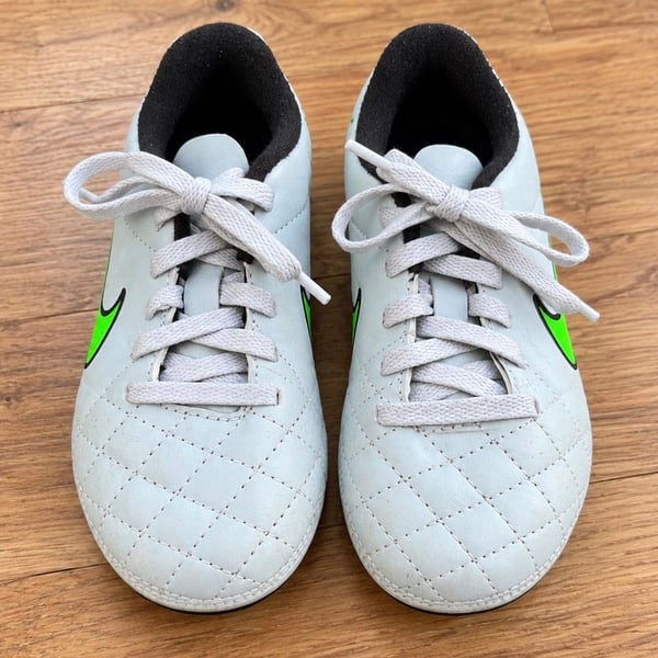 Nike Jr. Tiempo Rio II FG Wolf Grey Green Strike Cleats