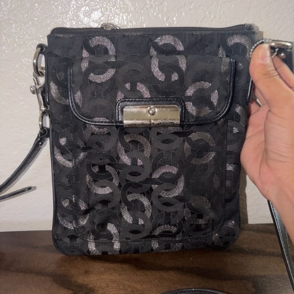 Coach Black and Silver Signature Pop Op Art Crossbody Bag