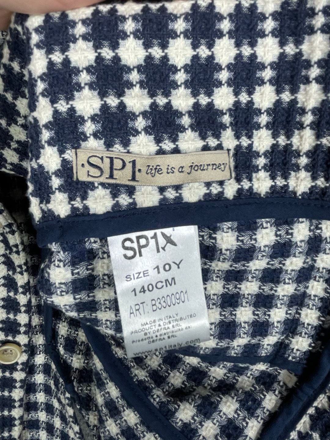 SP1Italy “Life is a Journey “ Kids Knit Blazer Jacket Navy/White Houndstooth 10Y 11