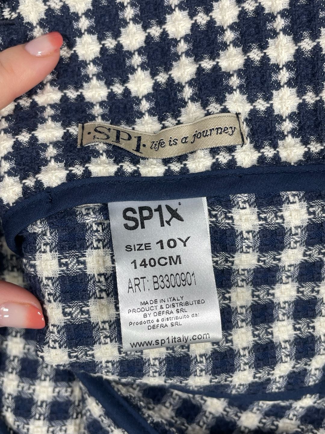 SP1Italy “Life is a Journey “ Kids Knit Blazer Jacket Navy/White Houndstooth 10Y 12