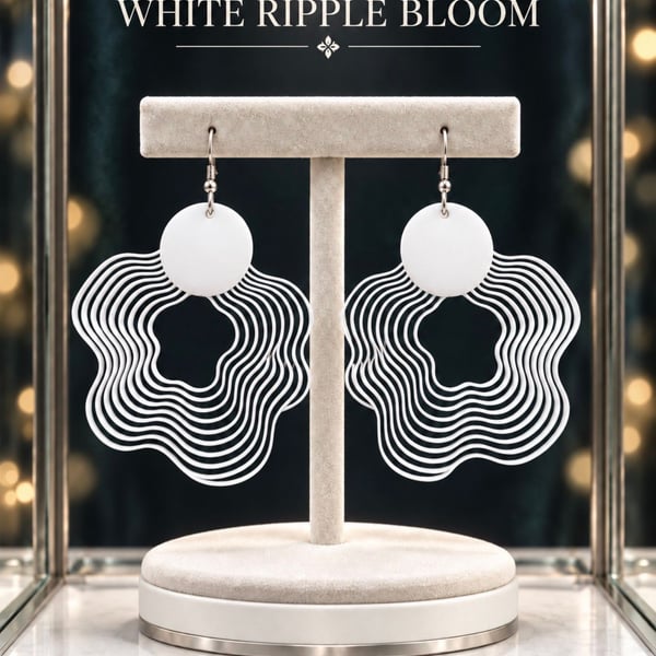 Shey.M Shop White Ripple Bloom Handmade Geometric Earrings