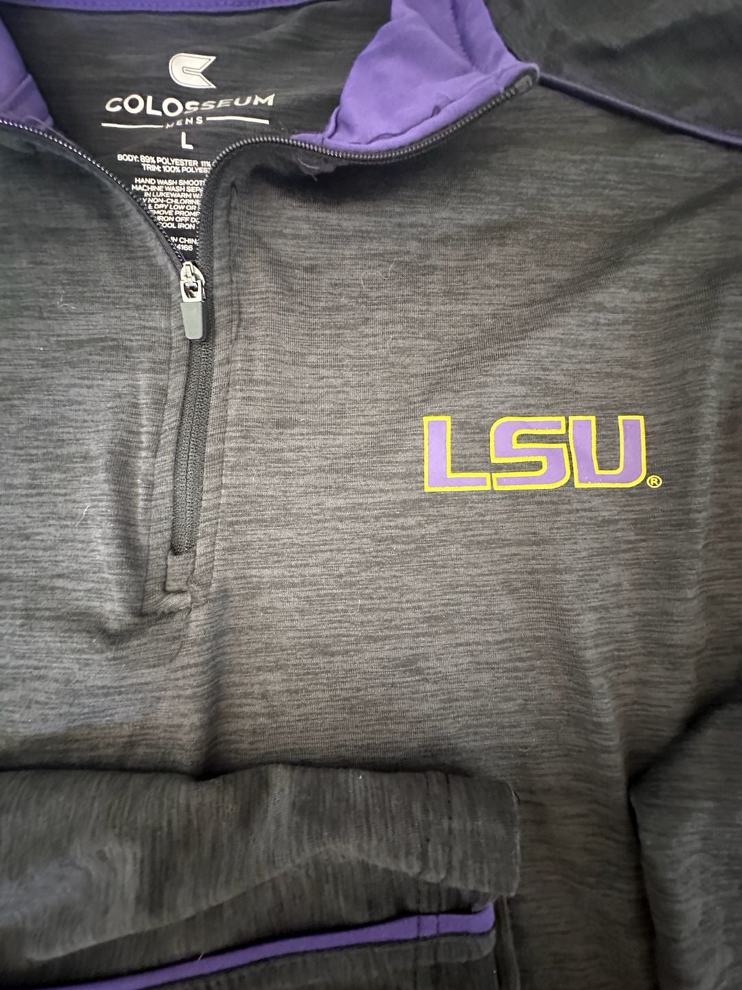 Colosseum LSU Tigers Men's Charcoal Heather 1/4-Zip Pullover Jacket Size L 3
