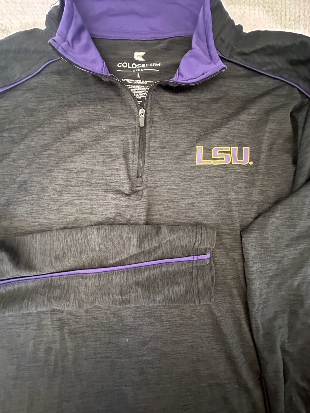 Colosseum LSU Tigers Men's Charcoal Heather 1/4-Zip Pullover Jacket Size L 5