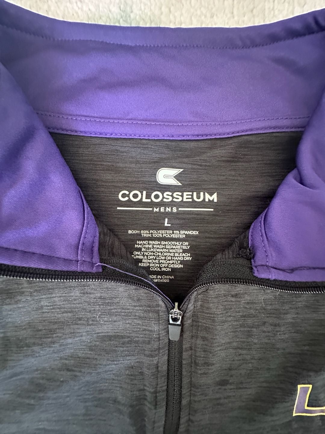 Colosseum LSU Tigers Men's Charcoal Heather 1/4-Zip Pullover Jacket Size L 6