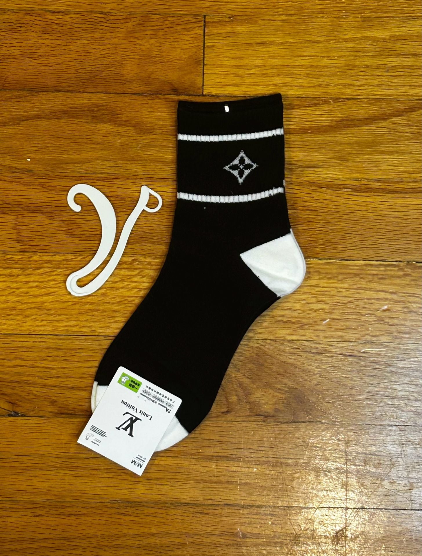 Louis Vuitton Monogram Stripe Crew Socks Black and White 1