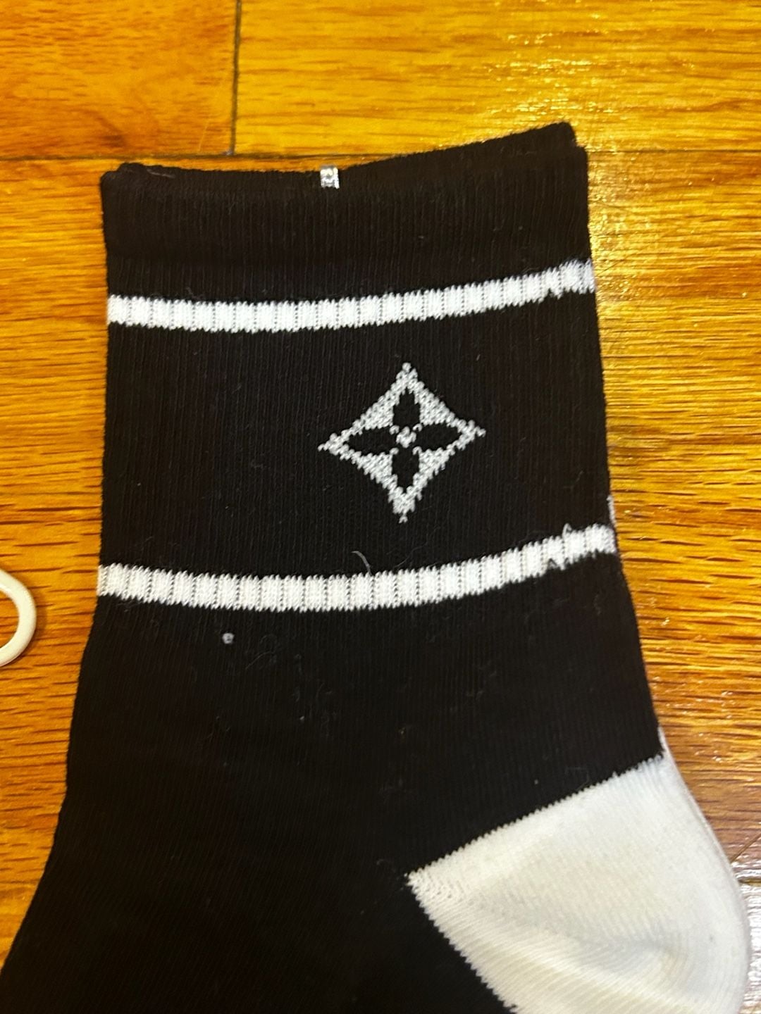 Louis Vuitton Monogram Stripe Crew Socks Black and White 2