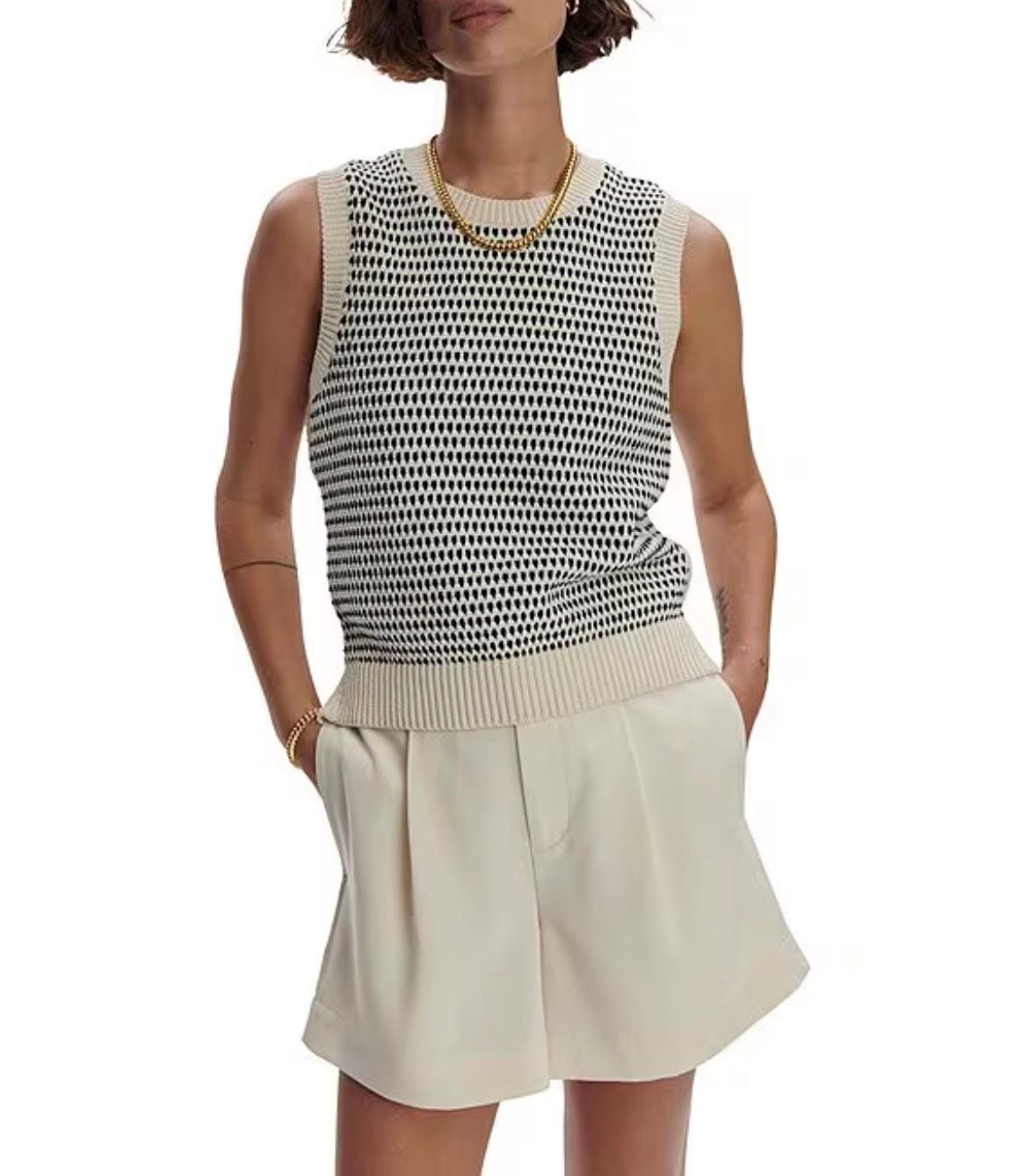 Varley Knowles Crew Neck Sleeveless Textured Cotton Knit Vest Quiet Luxury NWOT 2