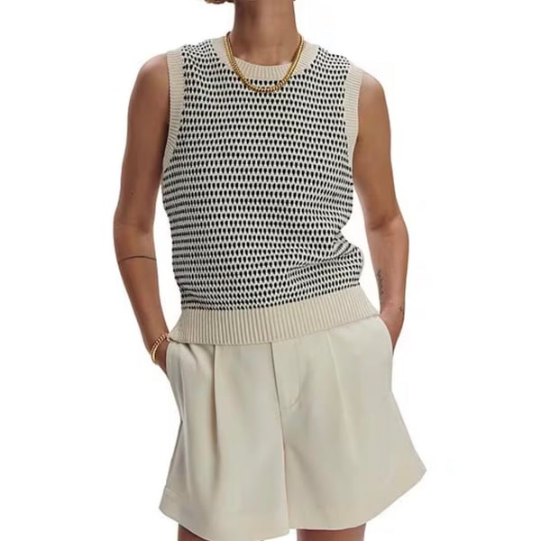 Varley Knowles Crew Neck Sleeveless Textured Cotton Knit Vest Quiet Luxury NWOT