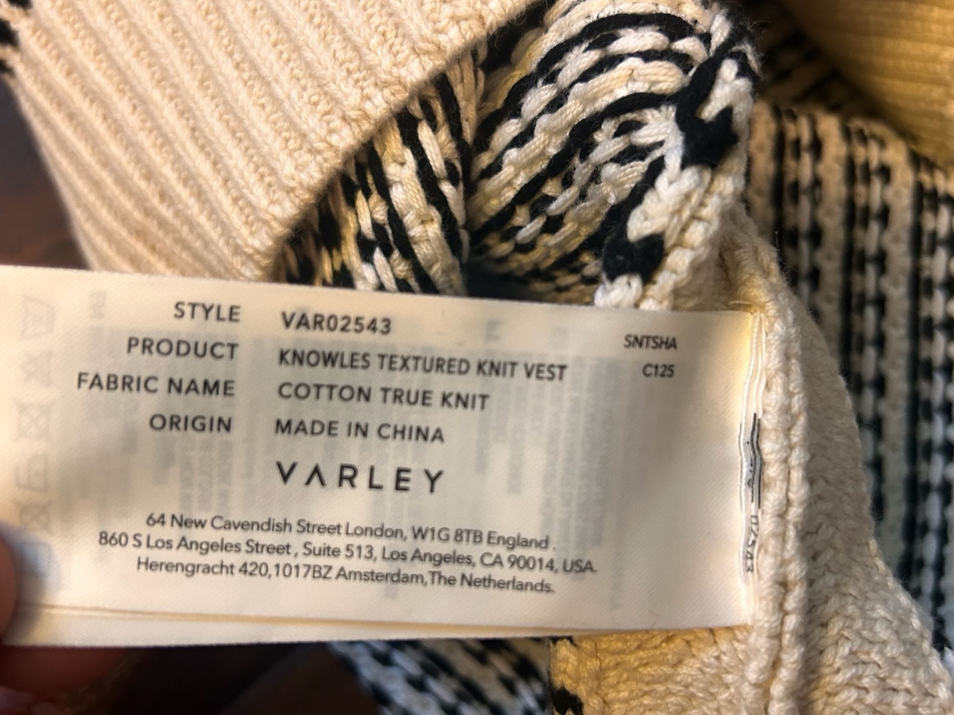 Varley Knowles Crew Neck Sleeveless Textured Cotton Knit Vest Quiet Luxury NWOT 13