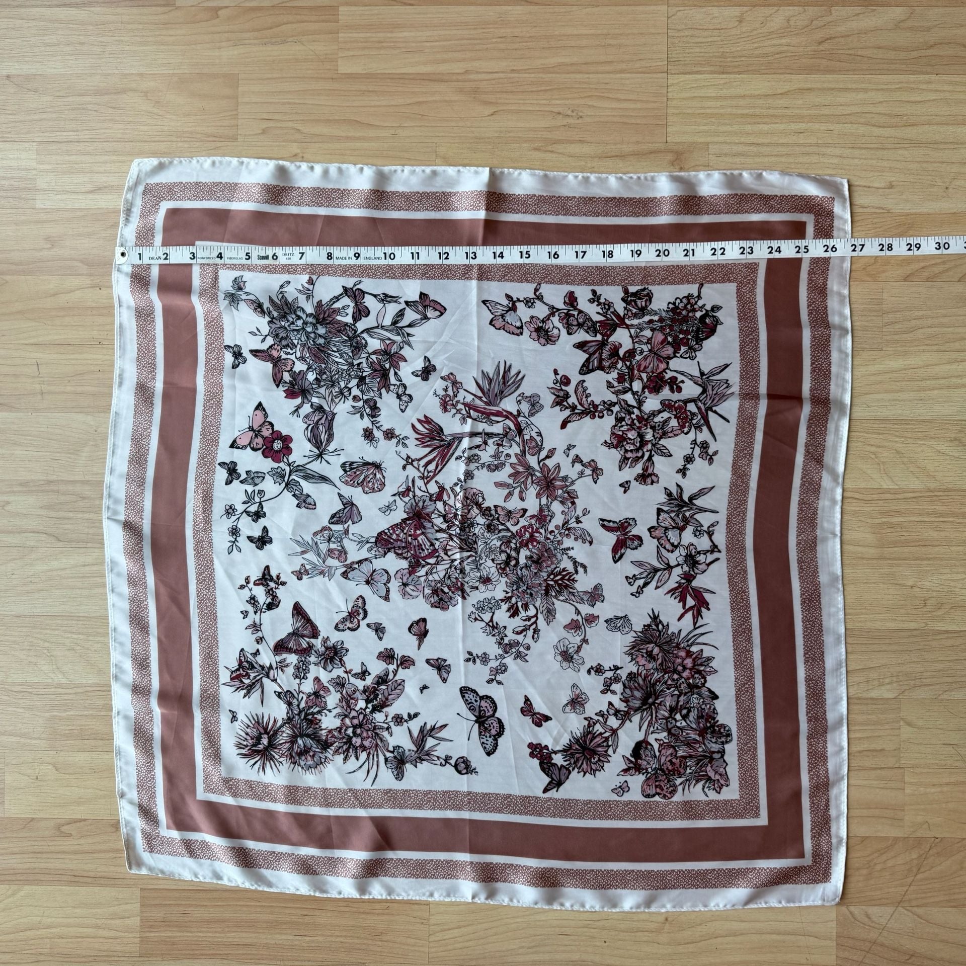White and Pink Floral Butterfly Print Square Scarf 5