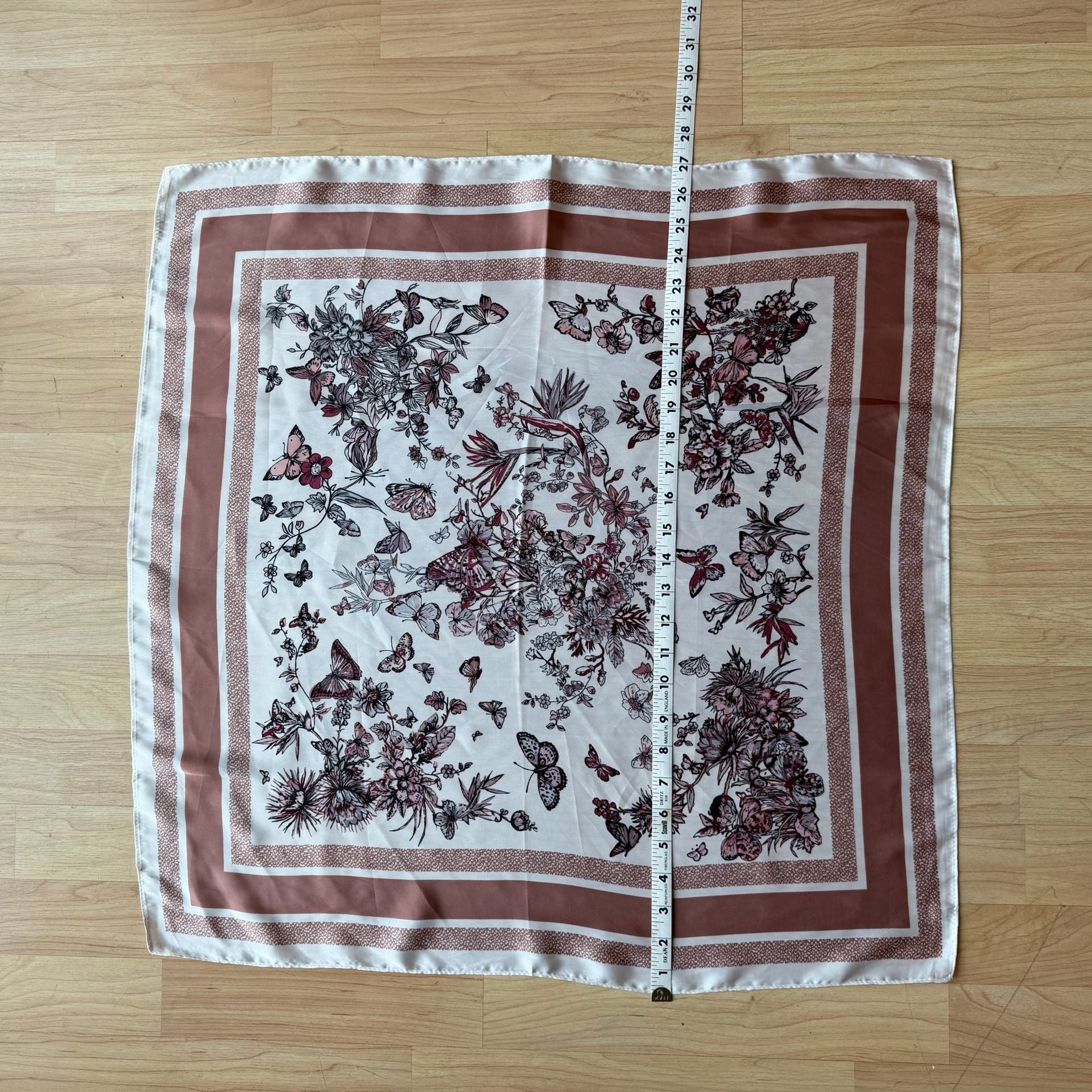 White and Pink Floral Butterfly Print Square Scarf 6