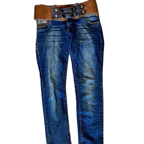 D&G Dolce & Gabbana Vintage Y2K Built-in Belted Skinny Denim Jeans