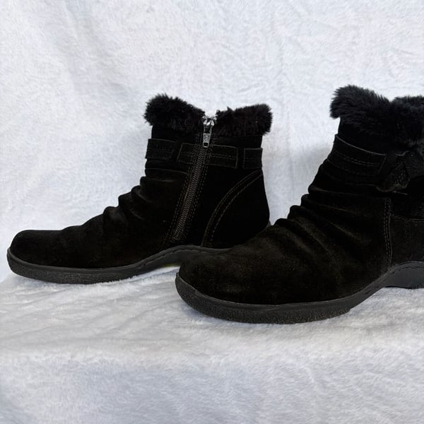 BareTraps Black Faux Fur Suede Ankle Boots