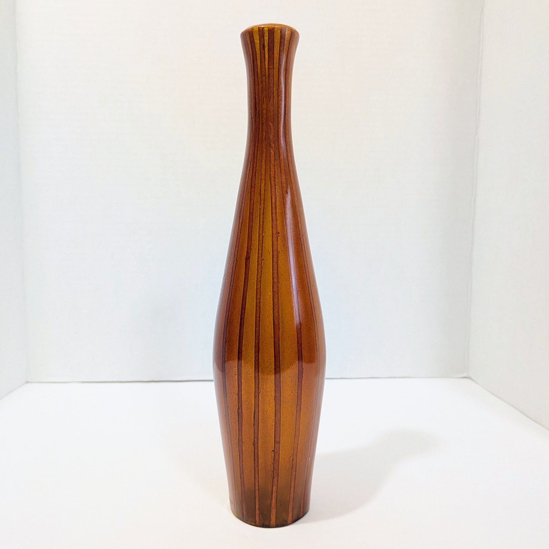 Vintage Tall Striped Resin Faux-Wood Bottle Vase 1