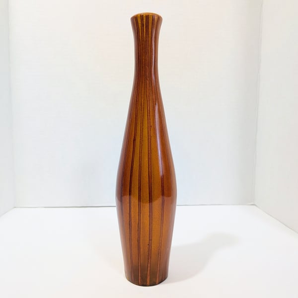 Vintage Tall Striped Resin Faux-Wood Bottle Vase