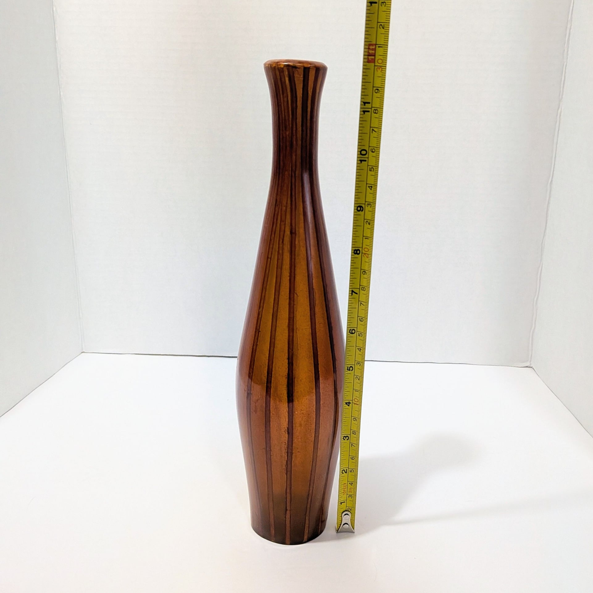 Vintage Tall Striped Resin Faux-Wood Bottle Vase 2