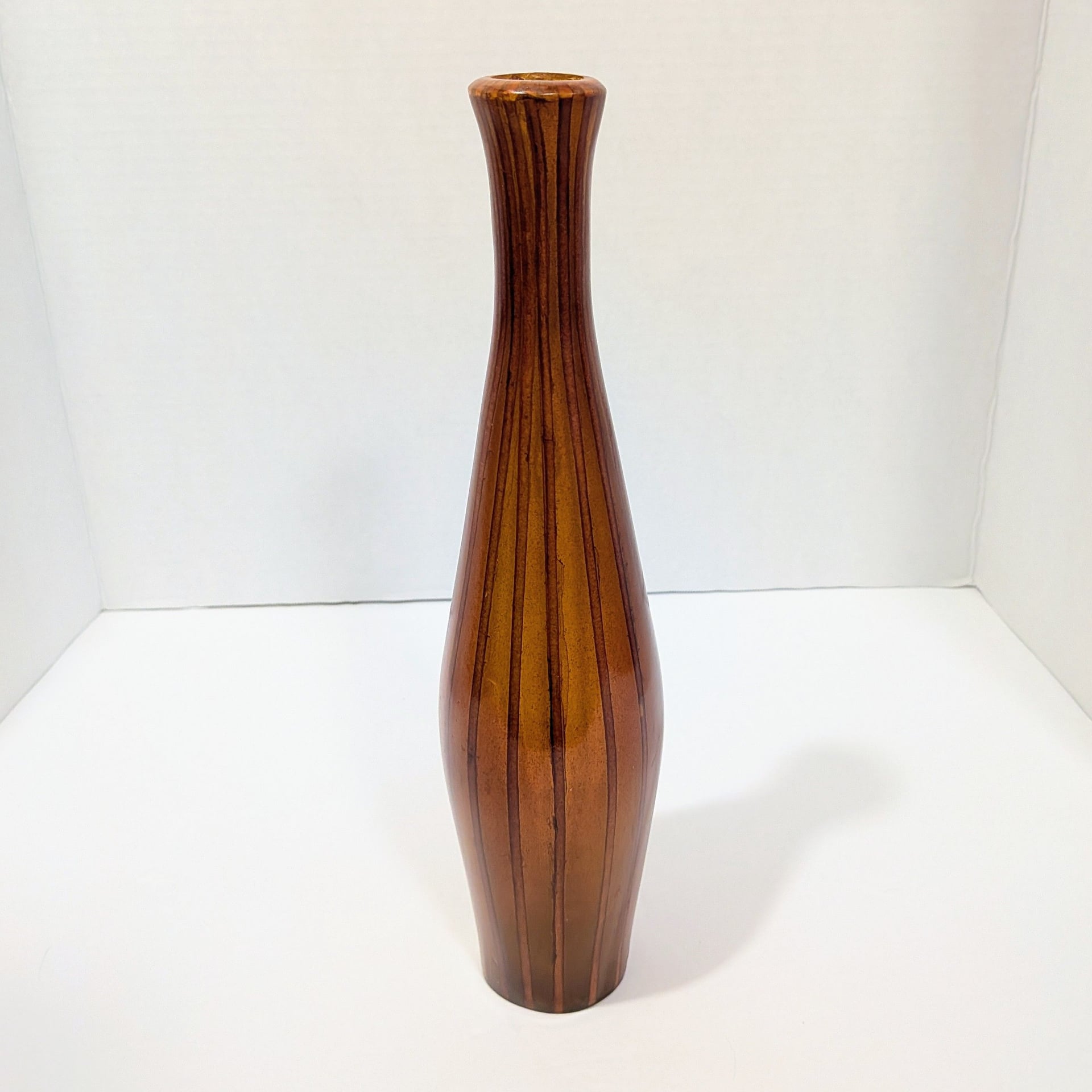 Vintage Tall Striped Resin Faux-Wood Bottle Vase 3
