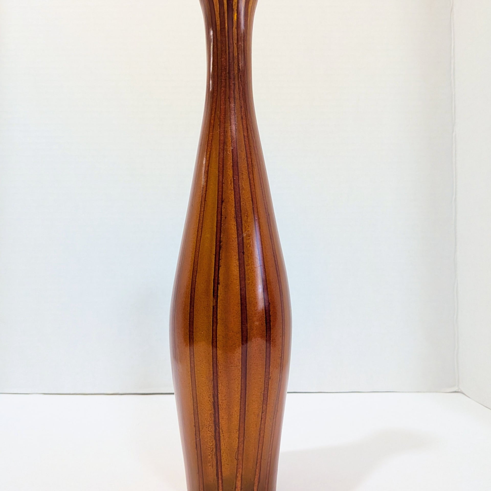 Vintage Tall Striped Resin Faux-Wood Bottle Vase 5