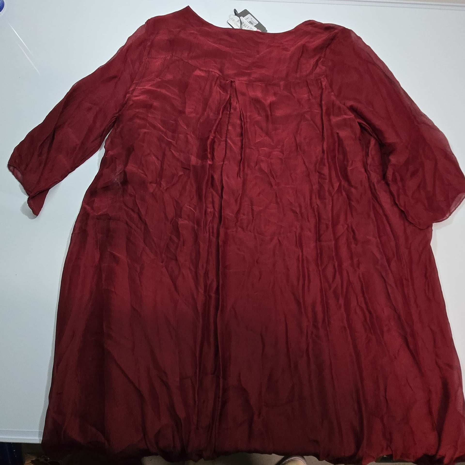 M - Made In Italy Red Silk Blend 3/4 Sleeve Tunic Dress Size M New with Tags 7