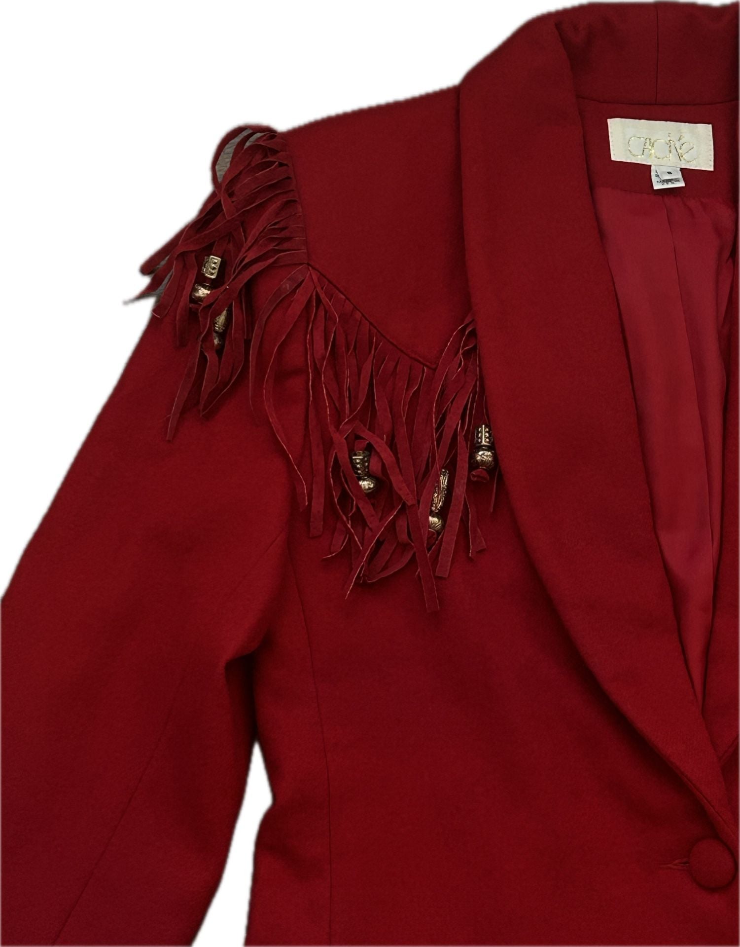 Caché Vintage Red Wool Western Blazer with Suede Fringe 3