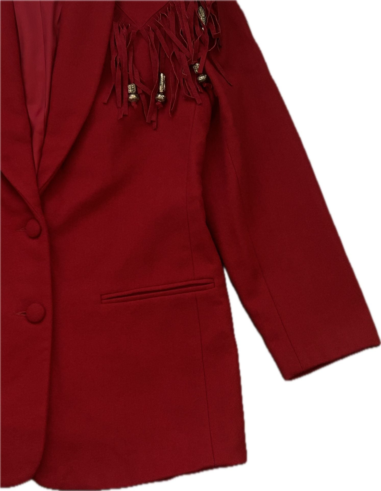 Caché Vintage Red Wool Western Blazer with Suede Fringe 5