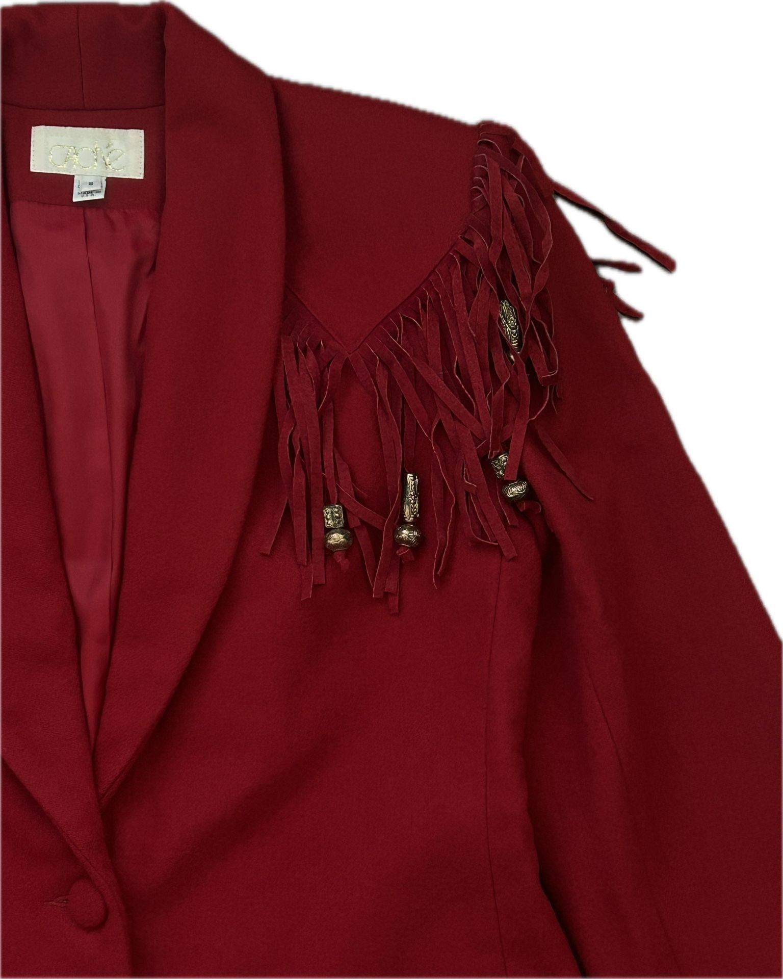 Caché Vintage Red Wool Western Blazer with Suede Fringe 6