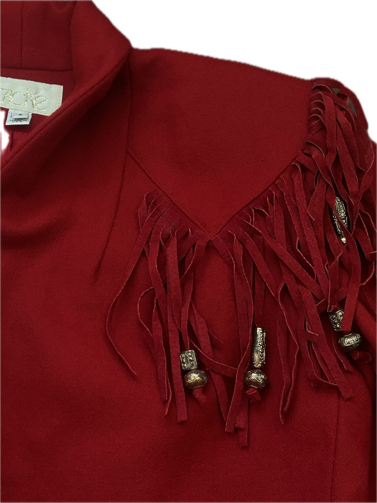 Caché Vintage Red Wool Western Blazer with Suede Fringe 7