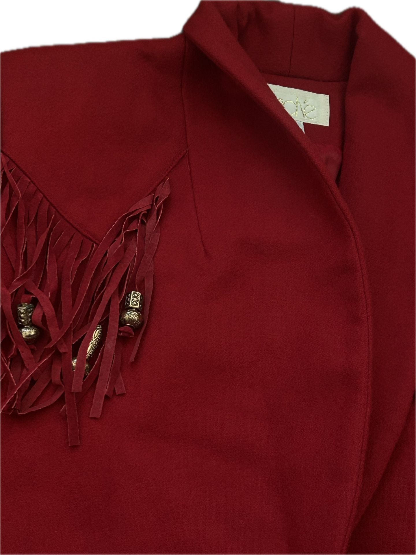 Caché Vintage Red Wool Western Blazer with Suede Fringe 8