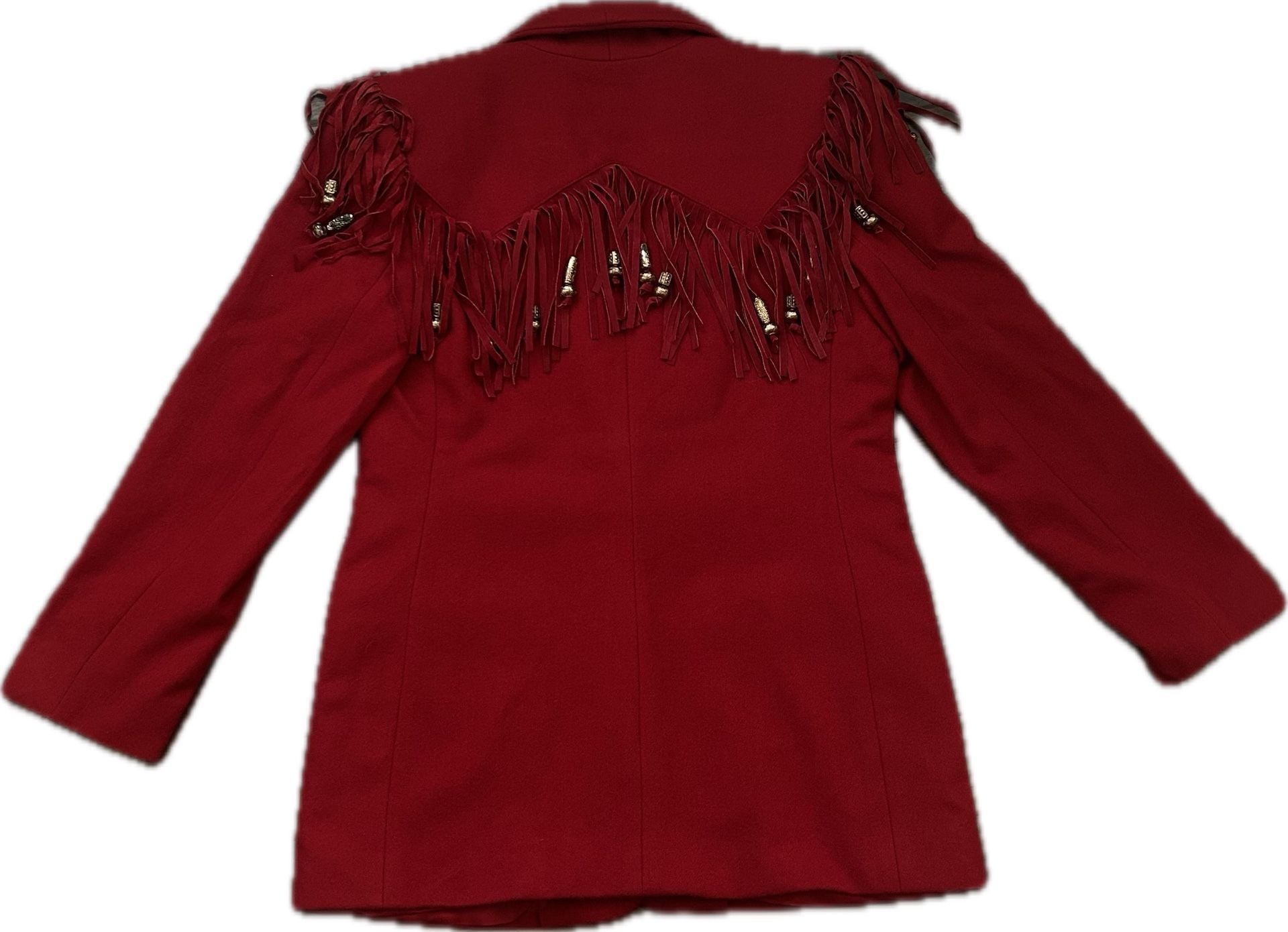 Caché Vintage Red Wool Western Blazer with Suede Fringe 12