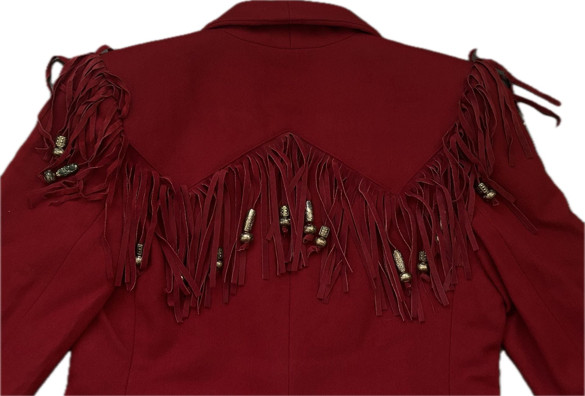 Caché Vintage Red Wool Western Blazer with Suede Fringe 13