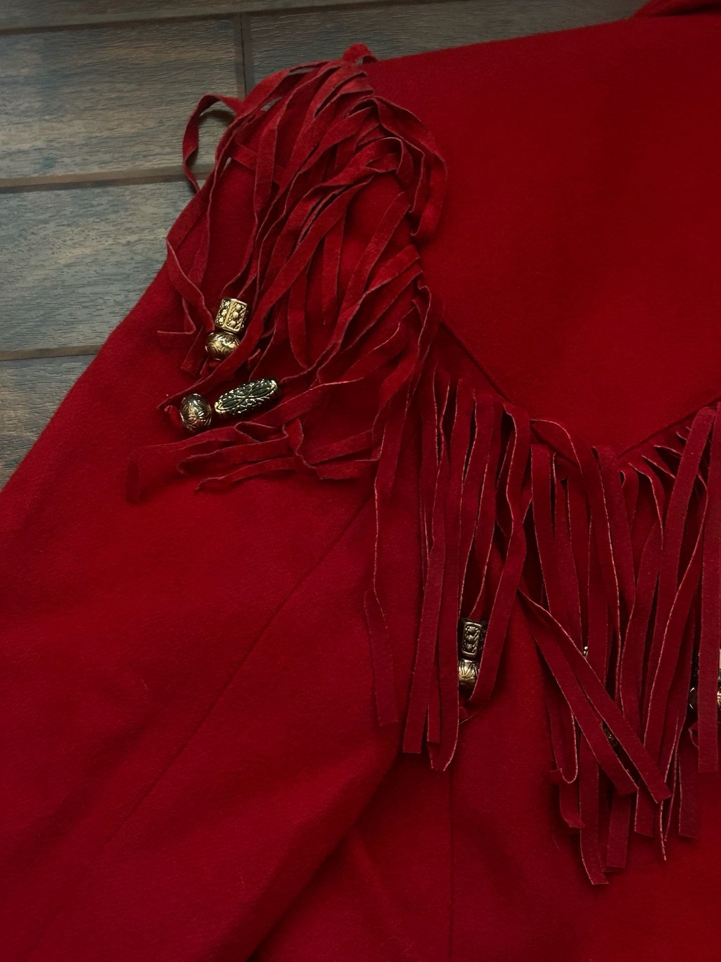 Caché Vintage Red Wool Western Blazer with Suede Fringe 14