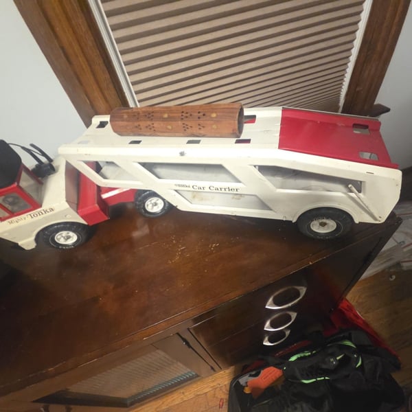 Vintage Mighty Tonka Car Carrier Pressed Steel Toy Truck