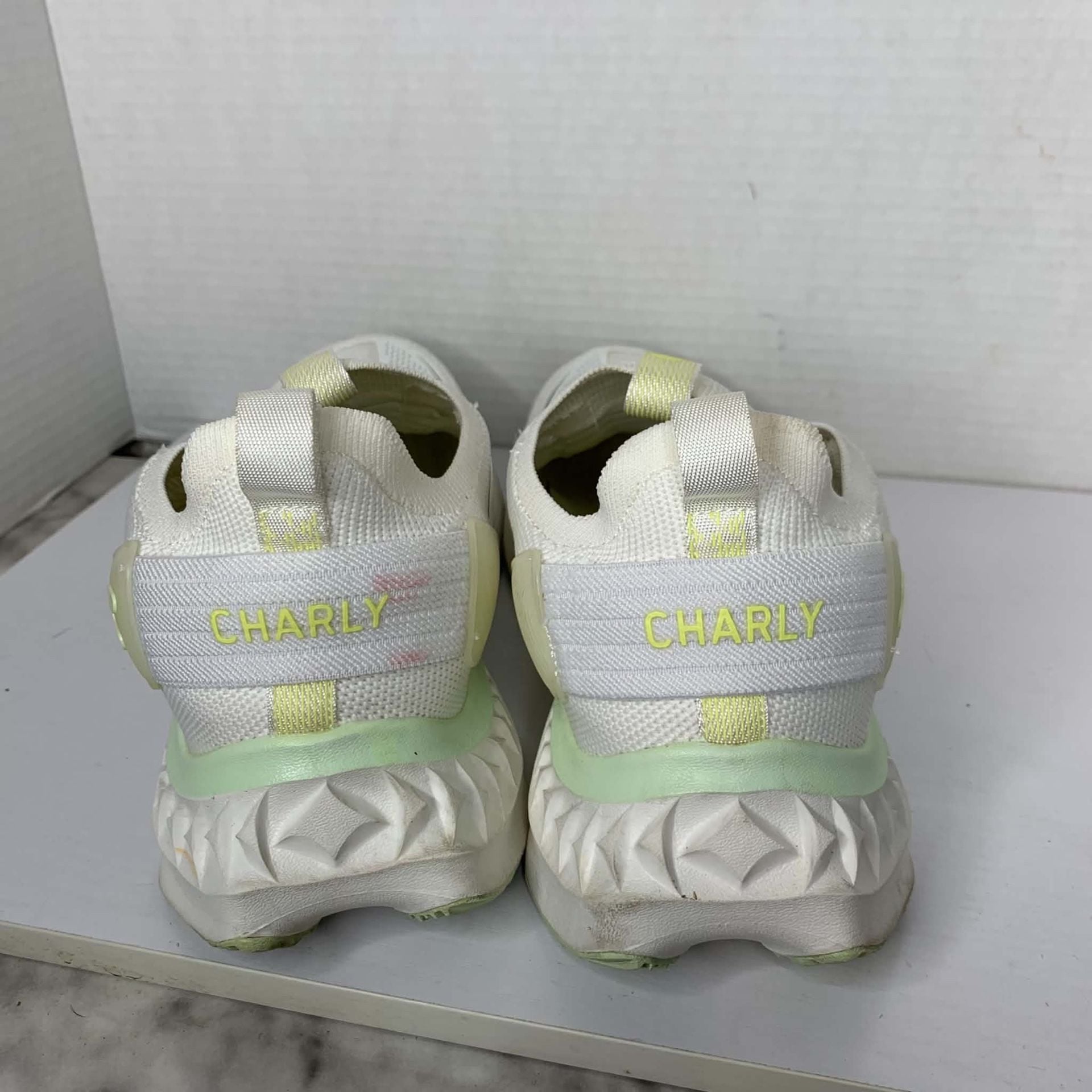 Charly White and Lime Green Athletic Running Sneakers Shoes 6
