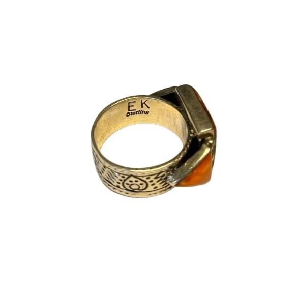 EK Sterling Silver Southwestern Pueblo Inlay Ring Size 8 8