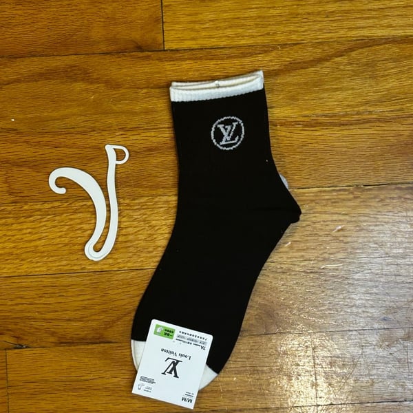 Louis Vuitton Black and White Crew Socks with Logo