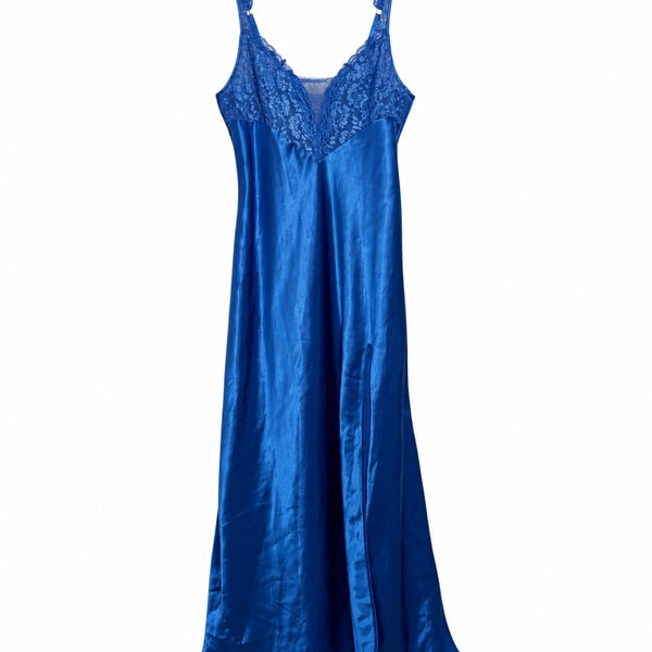 Victoria's Secret Vintage Gold Label Blue Satin Lace Full Length Slip