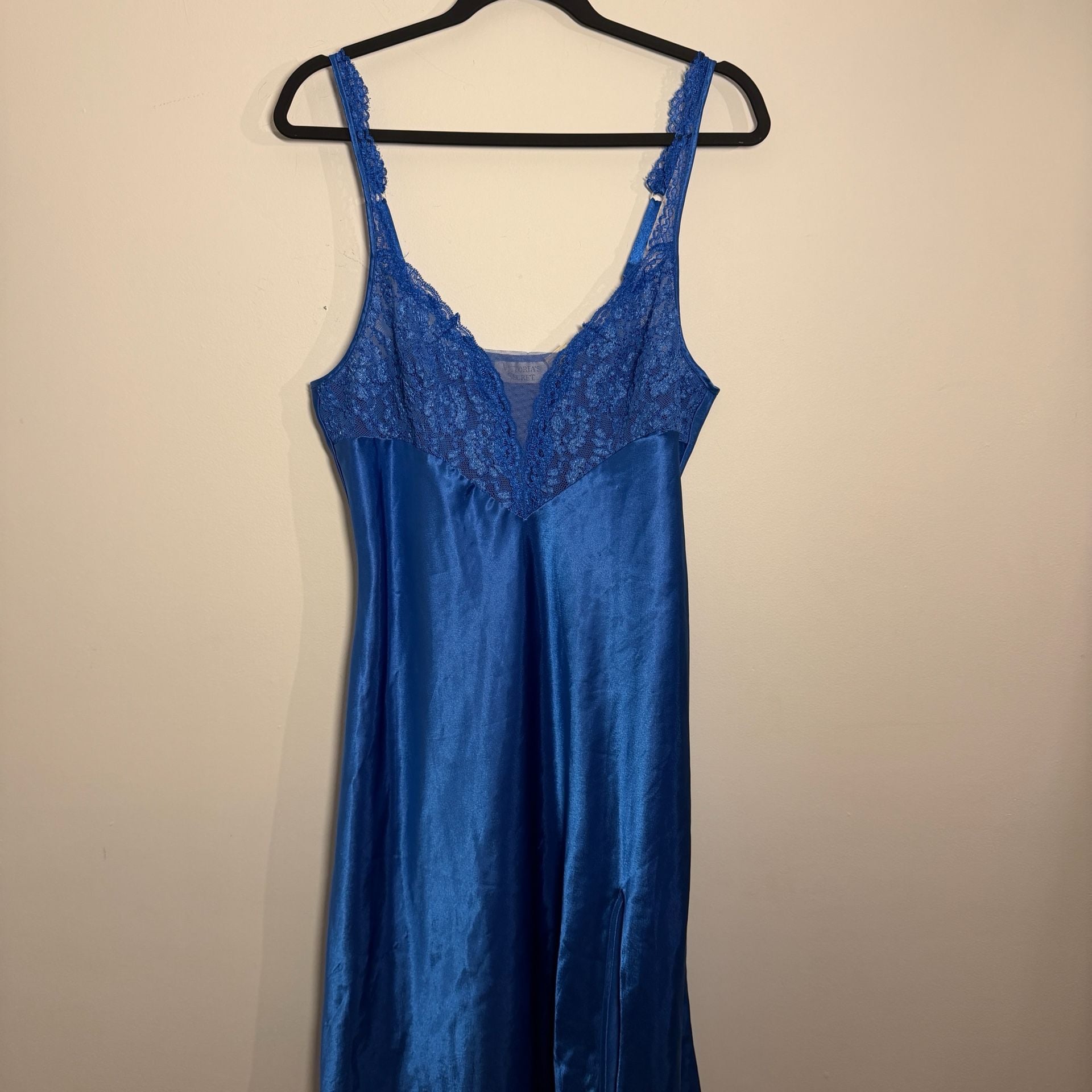 Victoria's Secret Vintage Gold Label Blue Satin Lace Full Length Slip 3