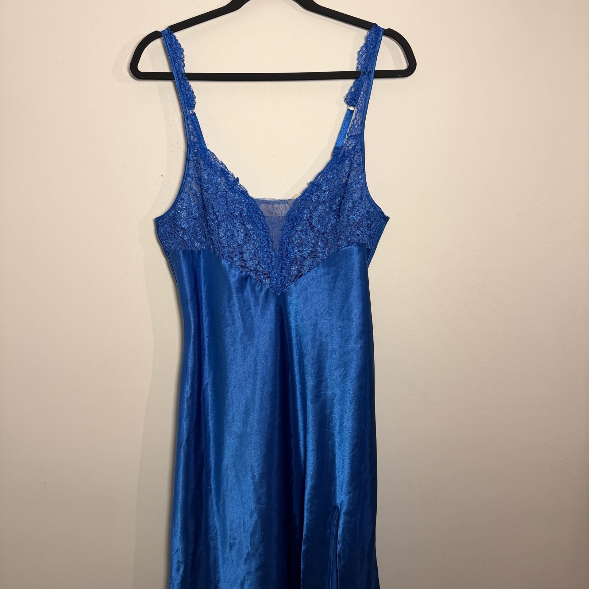 Victoria's Secret Vintage Gold Label Blue Satin Lace Full Length Slip 6