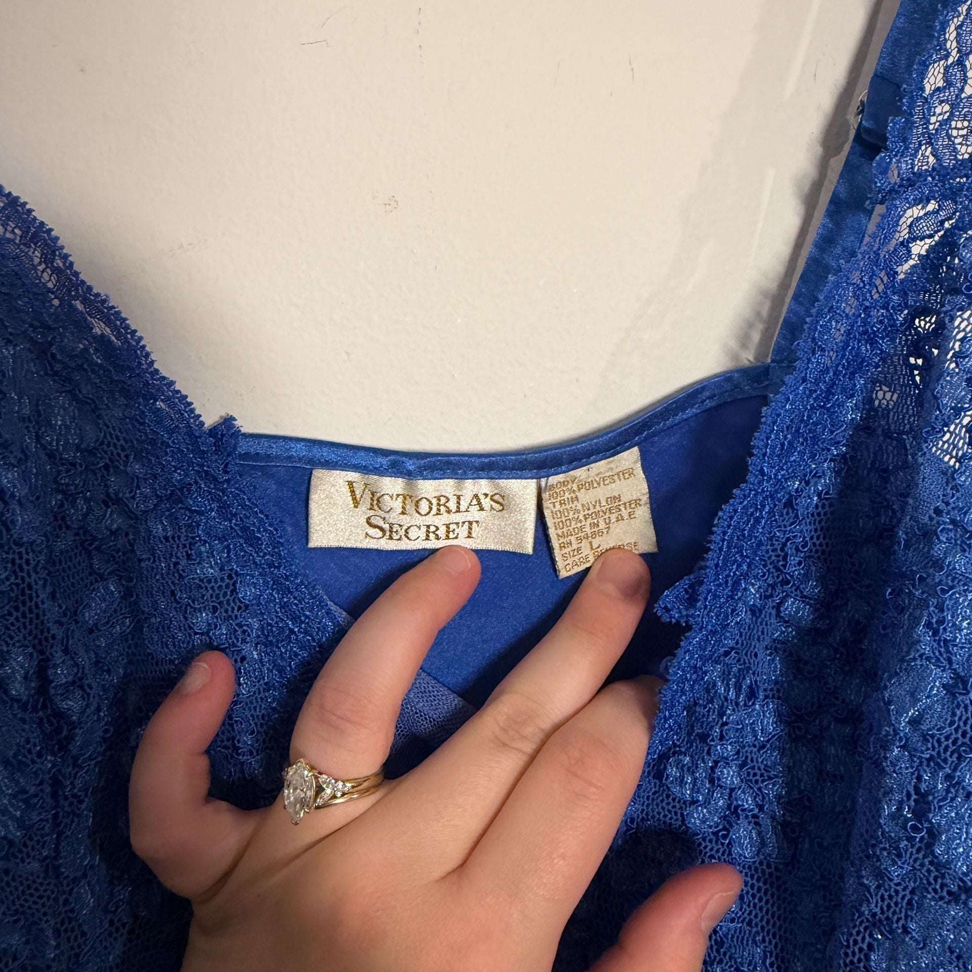 Victoria's Secret Vintage Gold Label Blue Satin Lace Full Length Slip 9