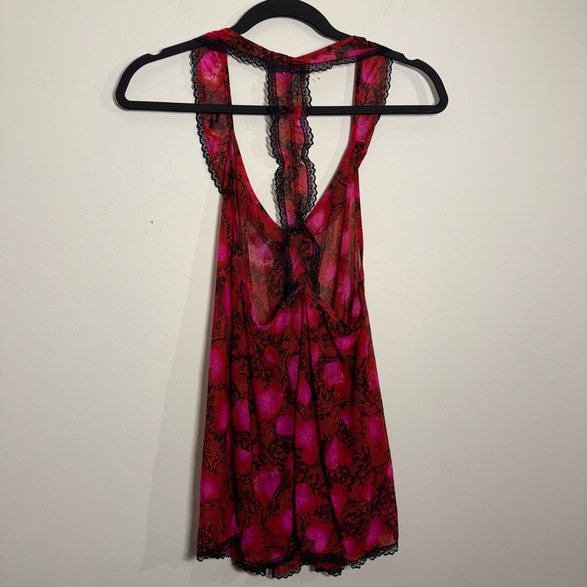 Vintage Y2K Secret Treasures Mesh Heart Print Lingerie Babydoll Dress 2