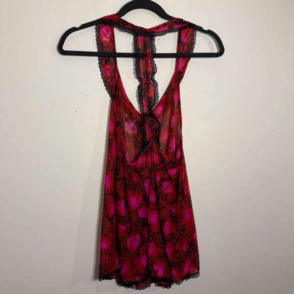 Vintage Y2K Secret Treasures Mesh Heart Print Lingerie Babydoll Dress