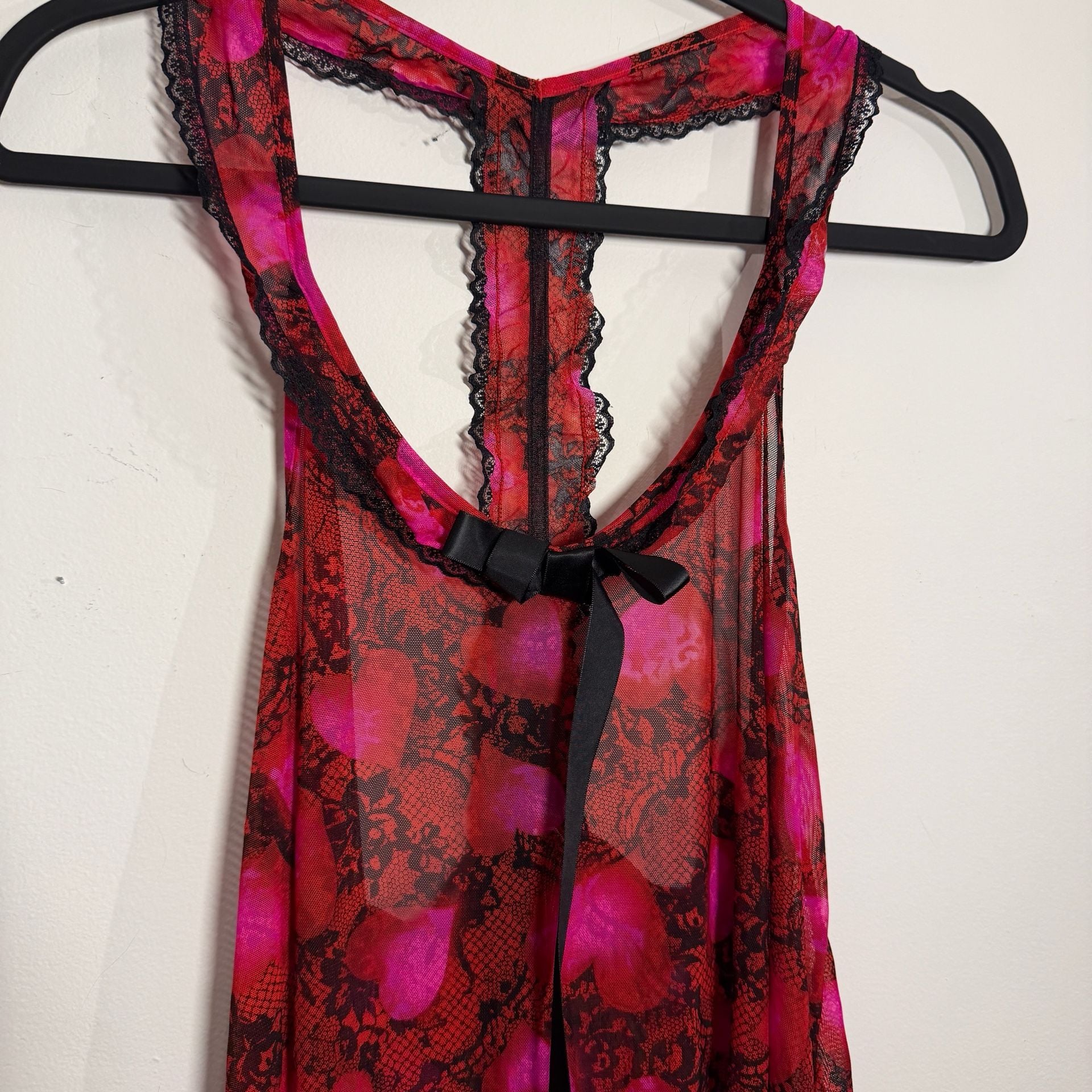 Vintage Y2K Secret Treasures Mesh Heart Print Lingerie Babydoll Dress 3