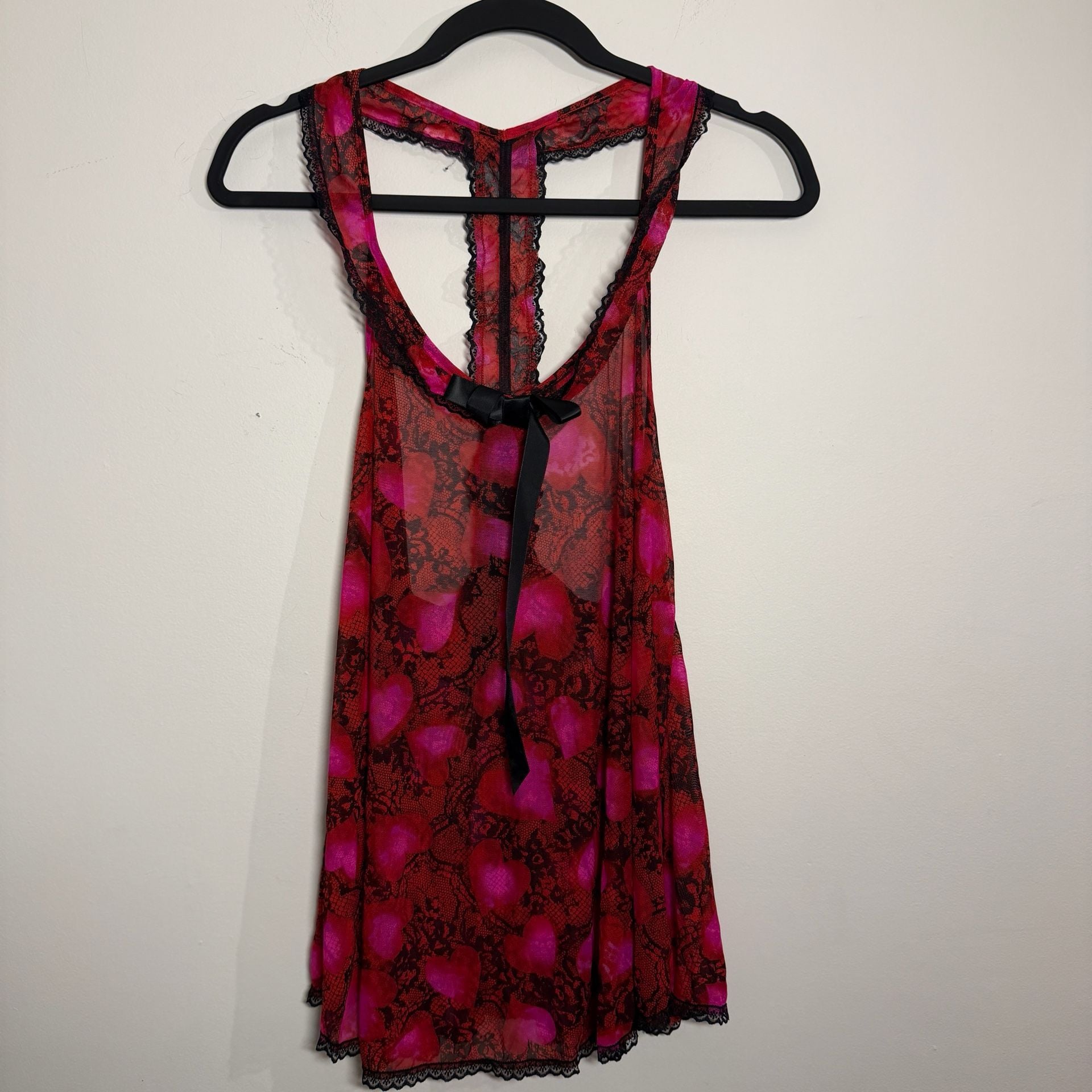 Vintage Y2K Secret Treasures Mesh Heart Print Lingerie Babydoll Dress 4