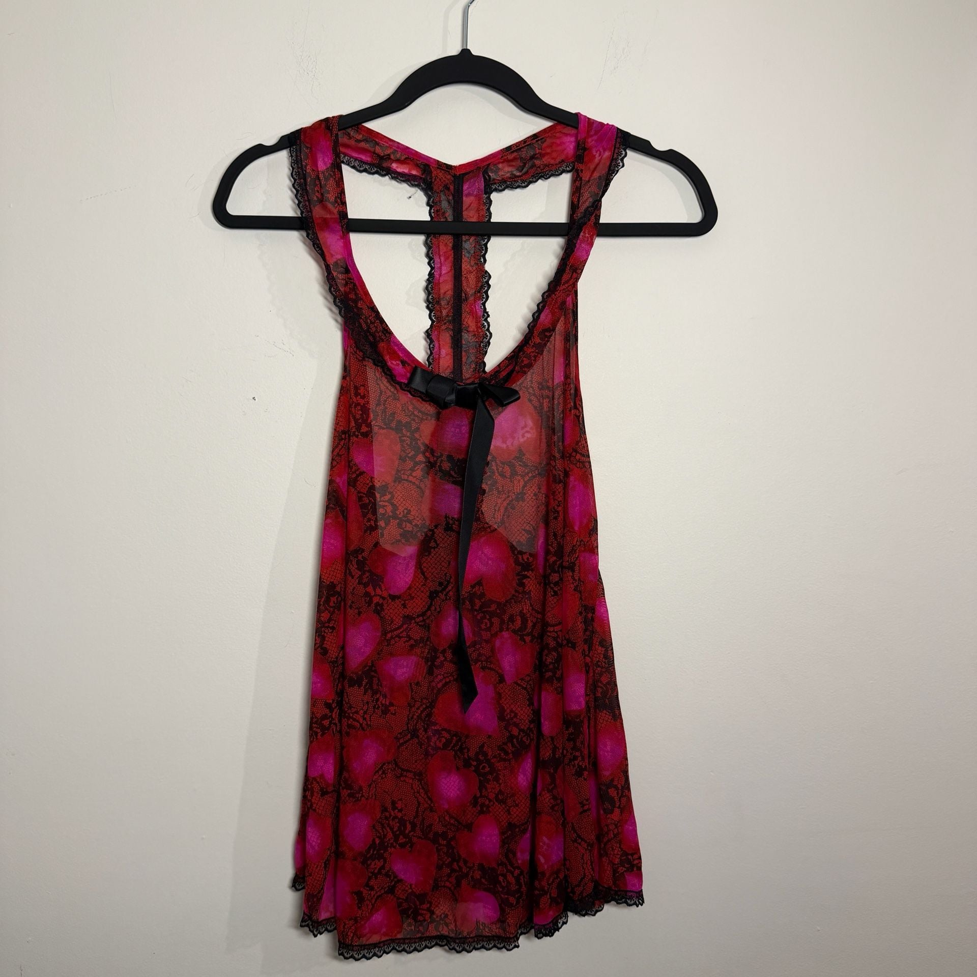 Vintage Y2K Secret Treasures Mesh Heart Print Lingerie Babydoll Dress 5